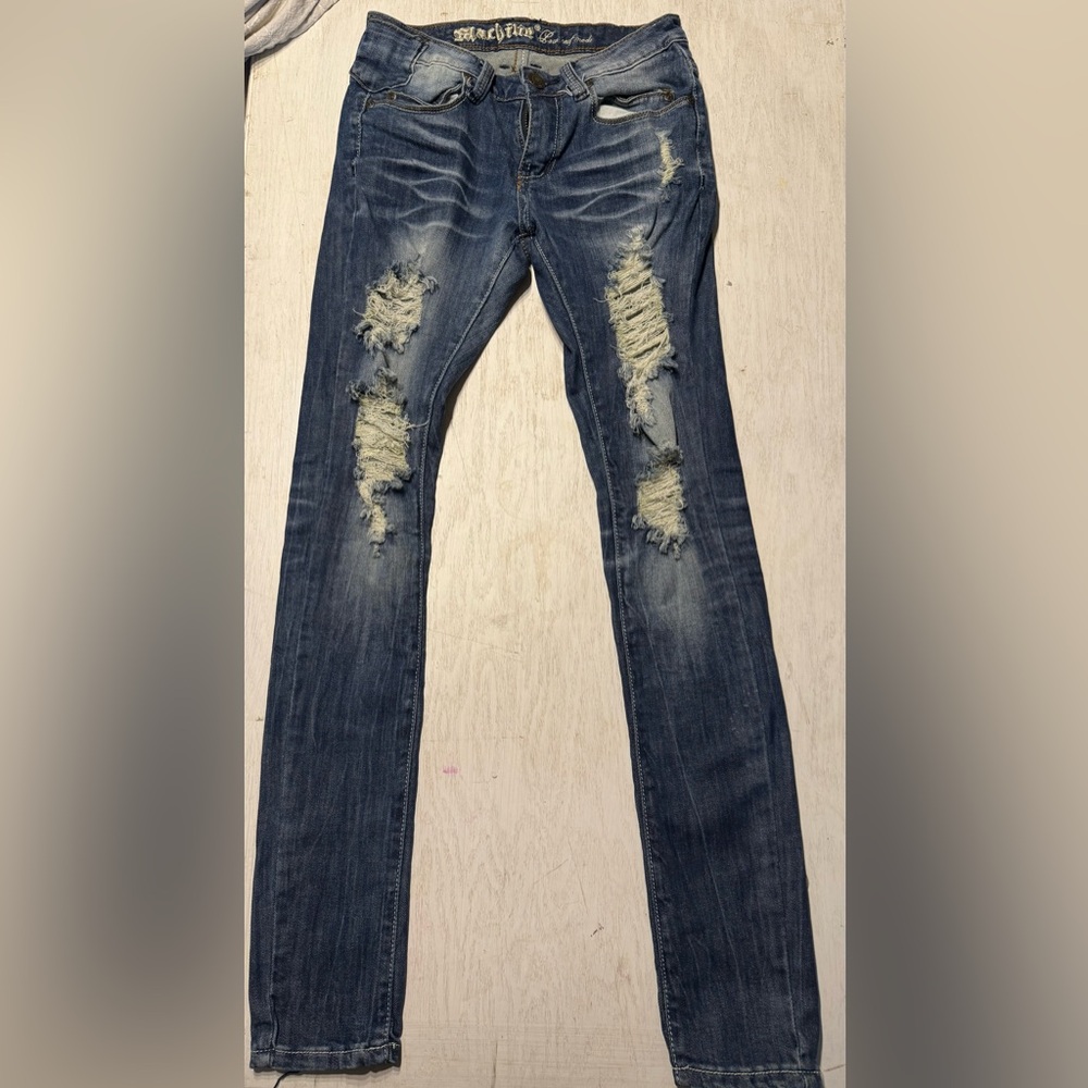 Machine Blue Distressed Women Jeans